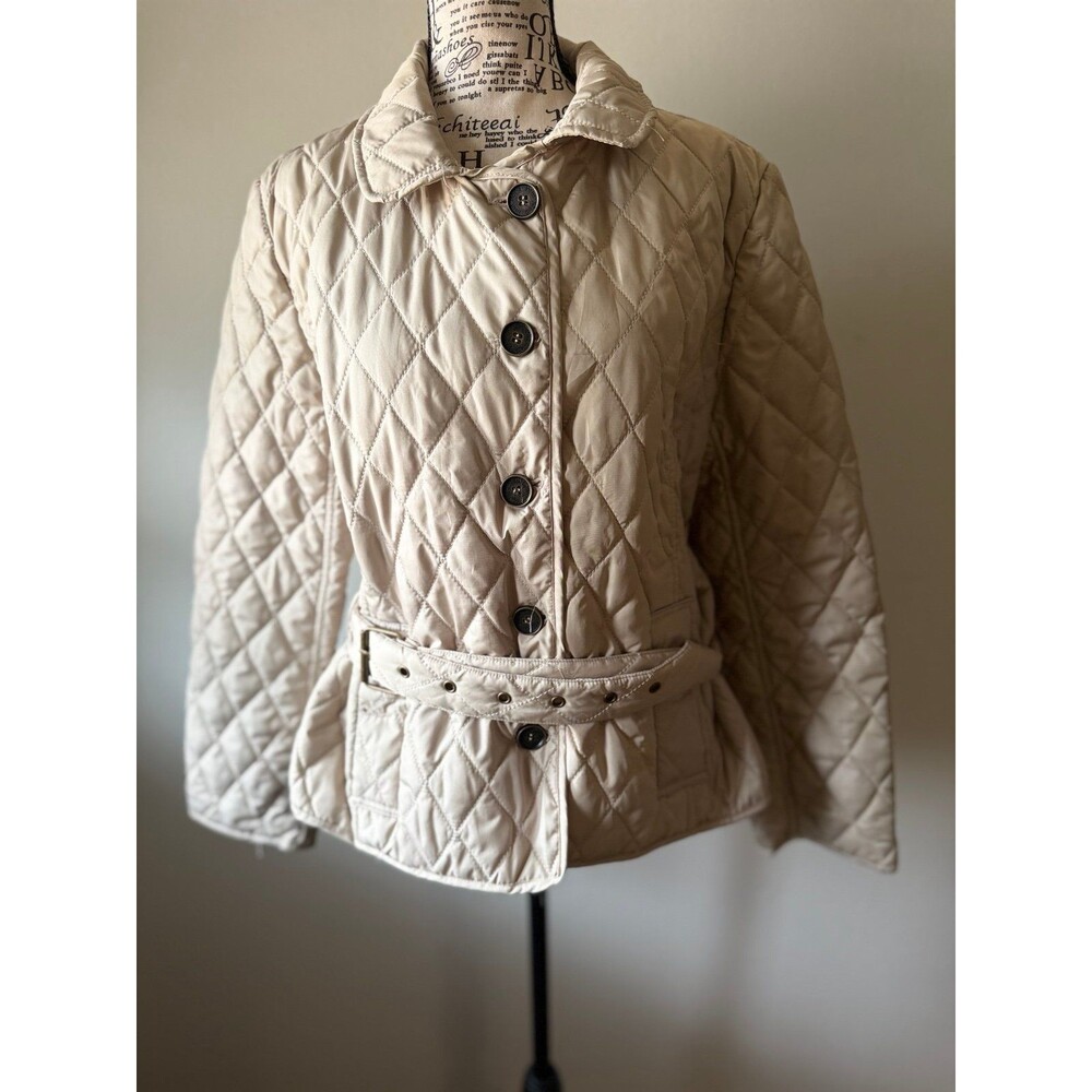 Vintage Carole Little Quilted Belted Jacket Beige Large